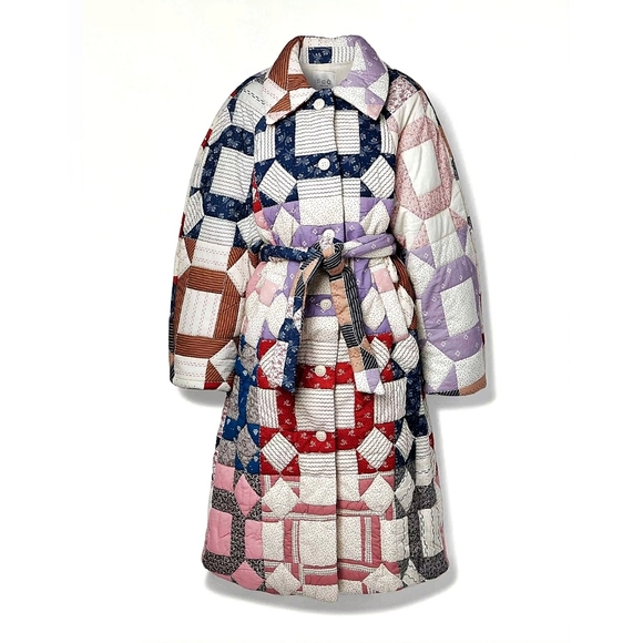 Sea NY Nohr Patchwork Retro Quilt Long Wrap Coat - Picture 3 of 16